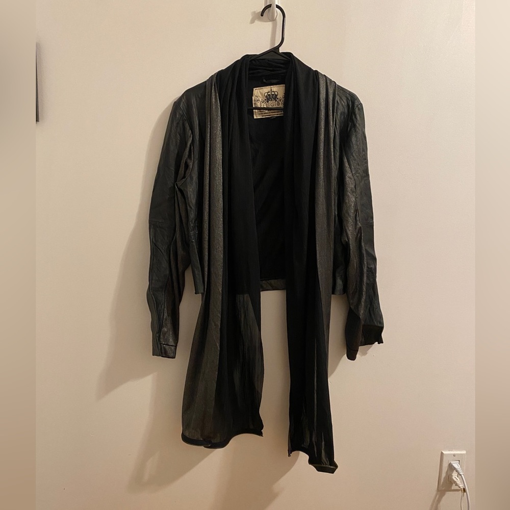 Religion leather jacket with scarf detail
